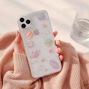 NWT iPhone XR Clear Space Galaxy Stars Planets Glittery Phone Case